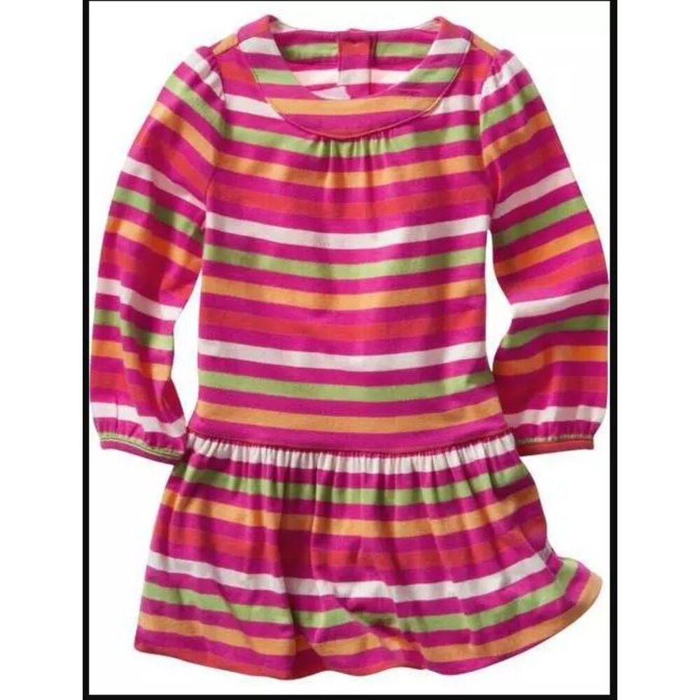 NEW Baby Gap kids girls dress 12-18-24 pink knit drop waist ruffle stripe tunic - Picture 1 of 1
